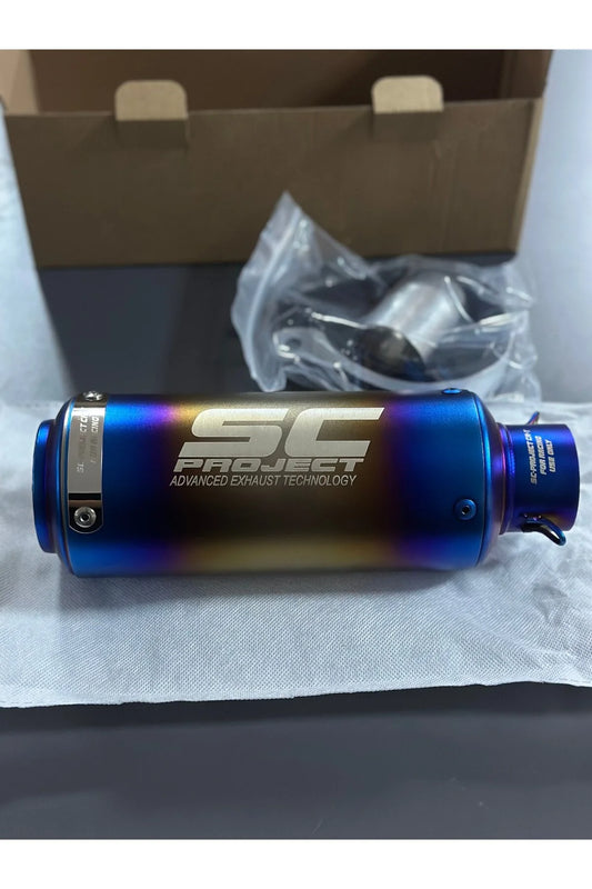 MOTOSİKLET SC EGZOZ ATEŞ MAVİ / LAZER MARKA BASKISI / TÜM APARATLARIYLA BERABER